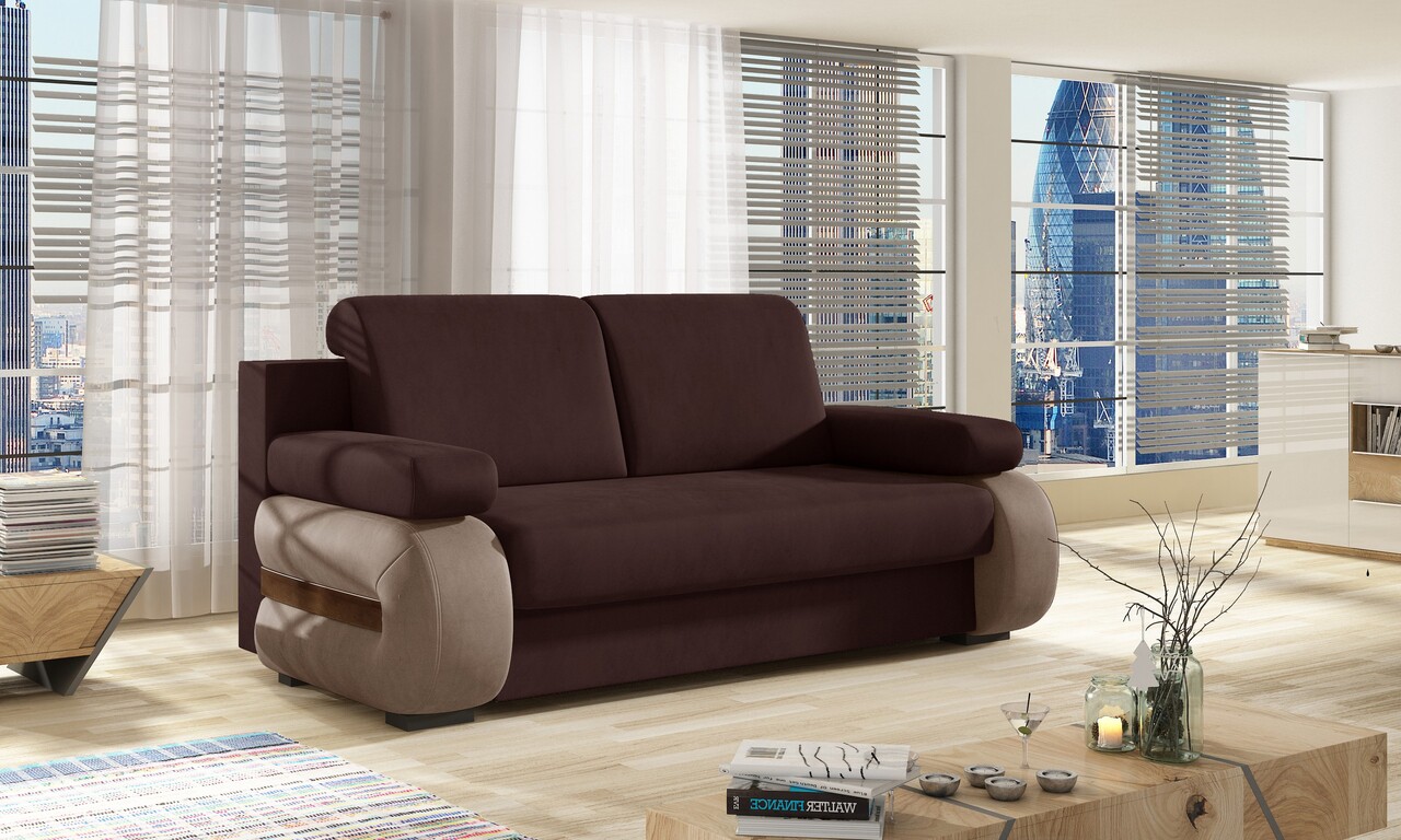 Canapea extensibila 3 locuri ELTAP, Laura, 202x79x84 cm, lemn/poliester, maro inchis/maro deschis - imagine 4